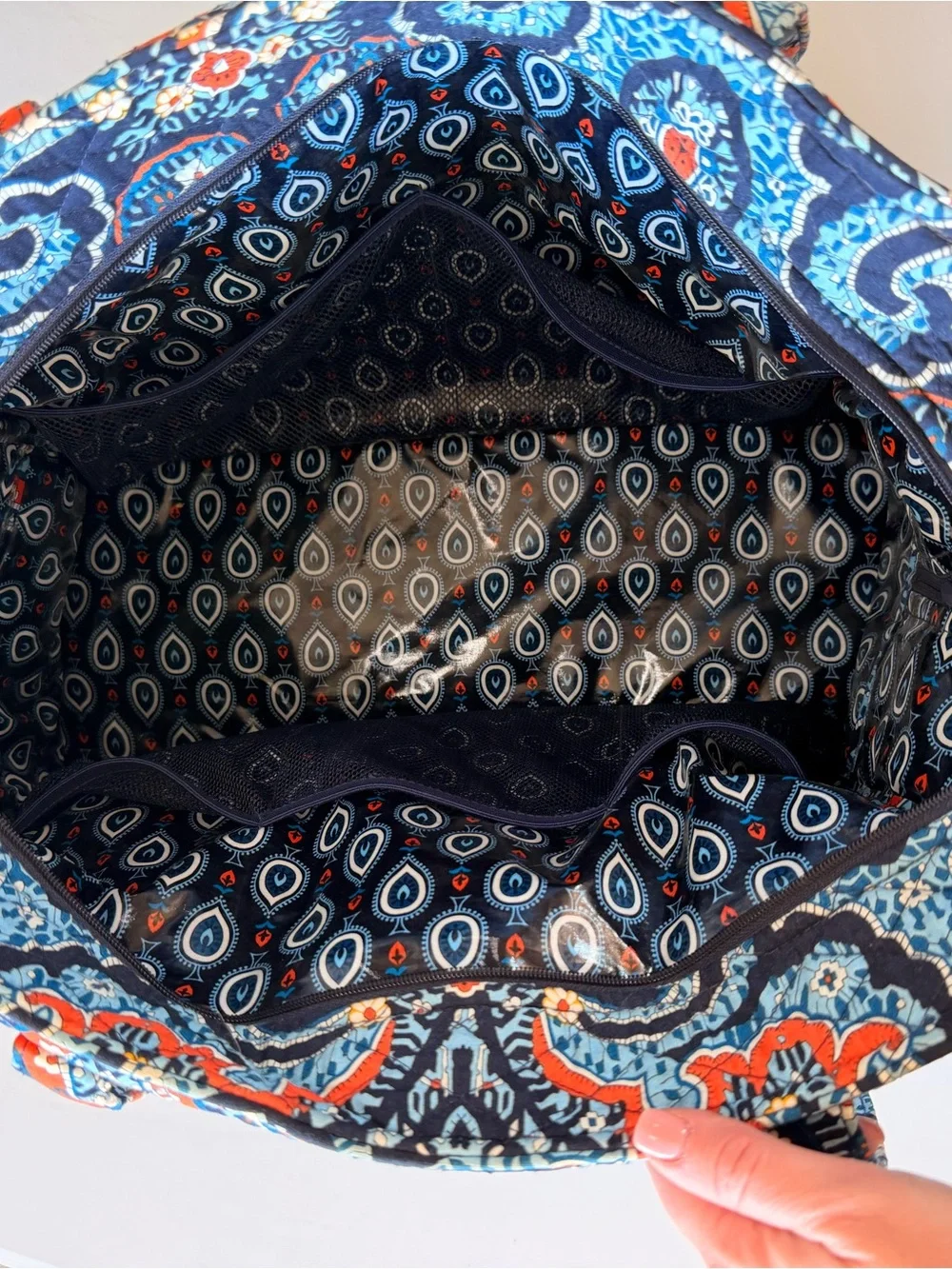 Vera Bradley Stroll Around Baby bag -Quilted Bag in Navy, Teal & Coral Paisley